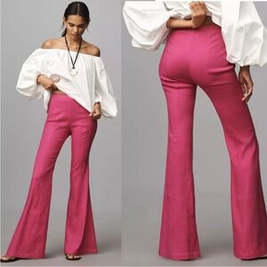 NWT! By Anthropologie Pink Linen Flare Pants - Size 6 🍁